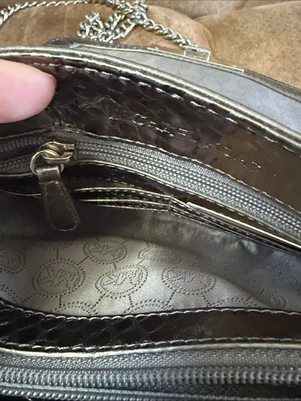 Michael Kors Silver Metallic Snake-Embossed Crossbody Bag NWOT